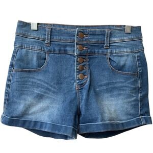 Tinseltown Cuffed Hem Denim Jean Shorts Button Fly Juniors 7 Blue  Stretchy